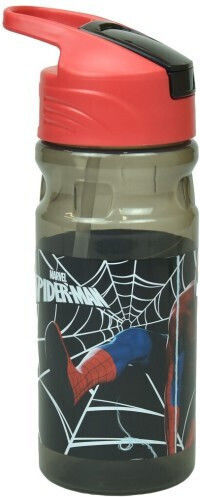 Gim Flip Plastic Water Bottle Spider-man Black City 500 Ml