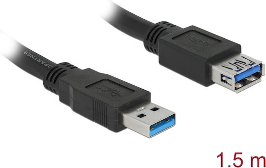 DeLock USB 3.0 Cablu USB-A - USB-A female Negru 1.5m 85055
