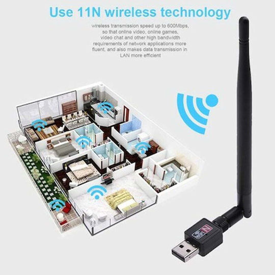 USB Network Adapter with Wireless Wi-Fi Connection 600Mbps and Detachable Antenna