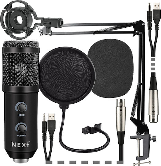 Next Kit Reverb Volume Комплект Кондензаторен Микрофон Шоково монтиран за Вокали Черен в Черен Цвят