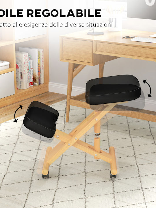 Ergonomic Kneeling Chair Adjustable Height Casters Wood 42 X 70 X 42-52 Cm Black 921-790v01bk Homcom