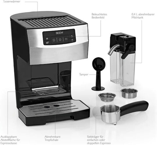 Beem Classico II Mașină de Espresso 1450W Presiune 20bar pentru Cappuccino Argintie