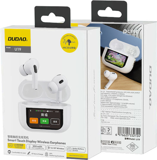 Dudao U19 In-ear Bluetooth Handsfree Ακουστικά με Θήκη Φόρτισης Λευκά