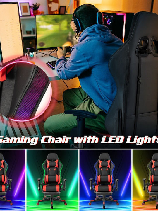 Costway CB10483RE Геймърски стол с RGB осветление и подлакътник Многоцветен