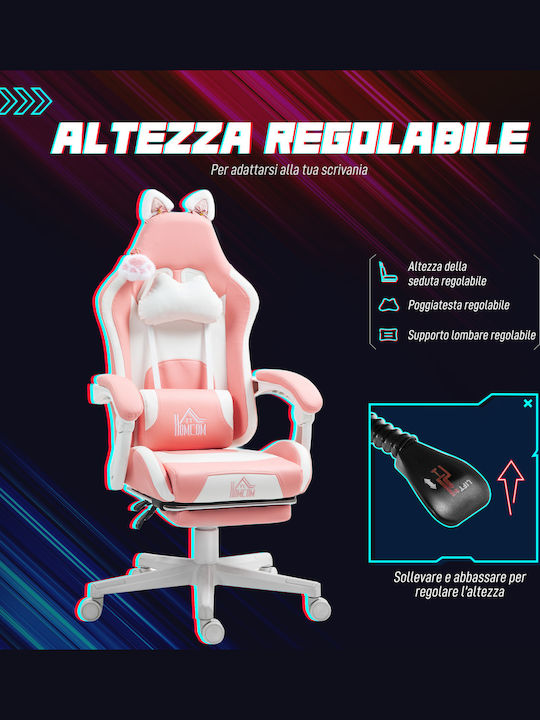 HomCom 921-794V00PK Gaming Stuhl mit verstellbaren Armlehnen und Fußstütze White / Pink