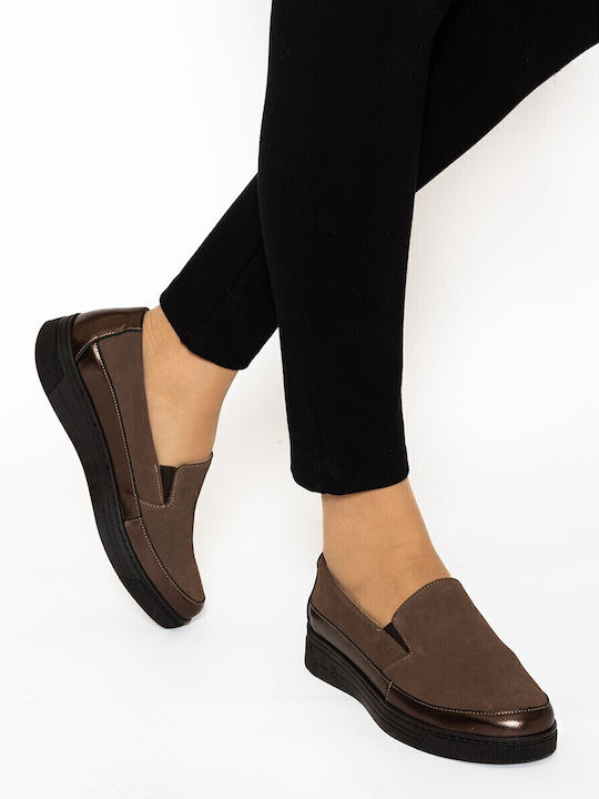 Ανατομικά Γυναικεία Slip-On Δερμάτινα Καφέ