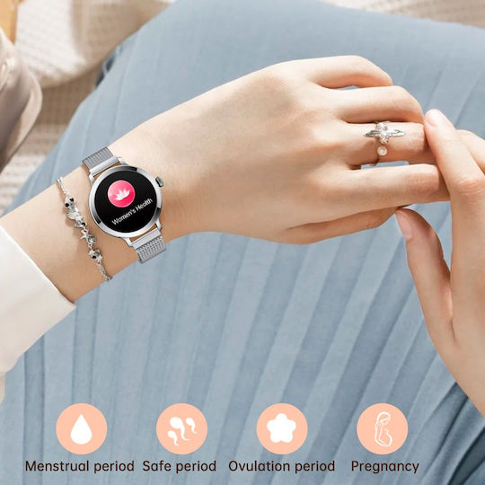 Aoke NX7 Smartwatch με Παλμογράφο (Ροζ - Χρυσή Κάσα / Ροζ - Χρυσό Μεταλλικό Λουρί)