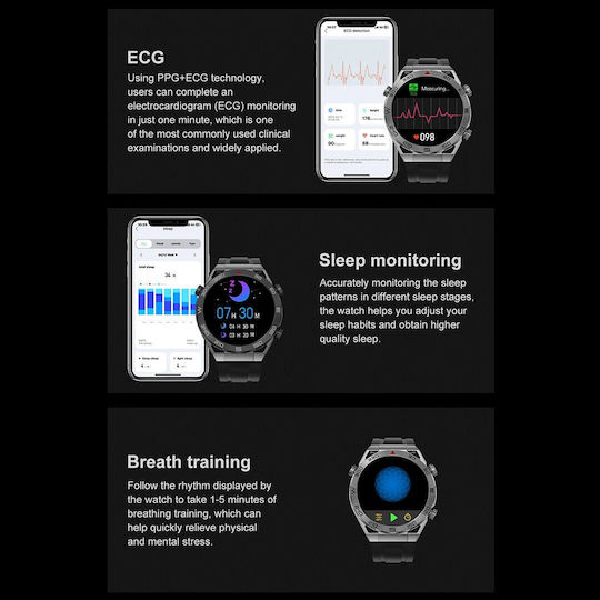 NO.1 ULTRA Mate Smartwatch με Παλμογράφο (Ασημί Κάσα / Ασημί Λουρί Μεταλλικό)