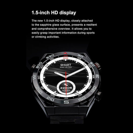 NO.1 ULTRA Mate Smartwatch με Παλμογράφο (Ασημί Κάσα / Ασημί Λουρί Μεταλλικό)