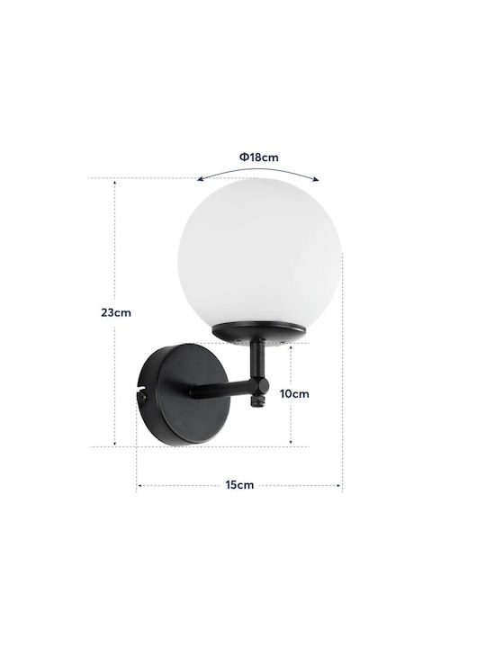 GloboStar Dalph Vintage Φωτιστικό Τοίχου με Ντουί E27 Μαύρο 15x18x24.5εκ.