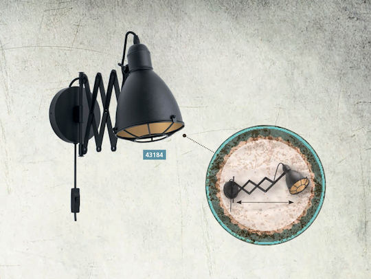 Eglo Treburley Industrial Wall Lamp With Socket E27 Bulb Base And Switch Black 20x20x20cm