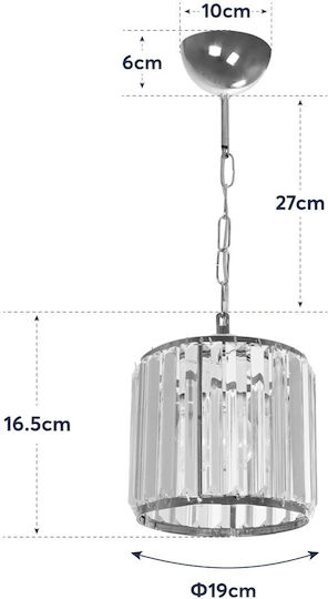 GloboStar Glamorous Pendant Light Gold with Crystals for Socket E27 20x20x45cm