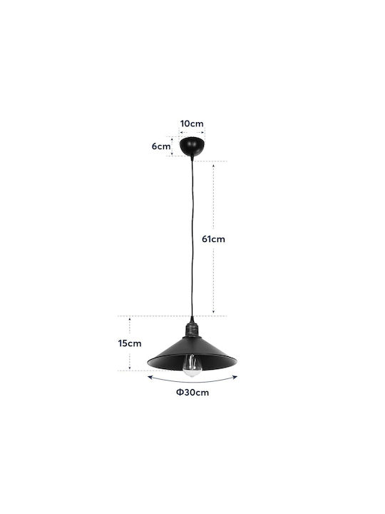 GloboStar Ferro Pendant Light Black Bell with Socket E27 30x30x90cm