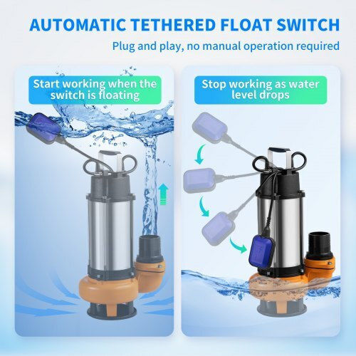 Submersible Pump Float Stainless Steel Flow Rate 60000 L H 2200 W Outlet 3” Height 18 M Ipx8 Power Cable Length 10 M