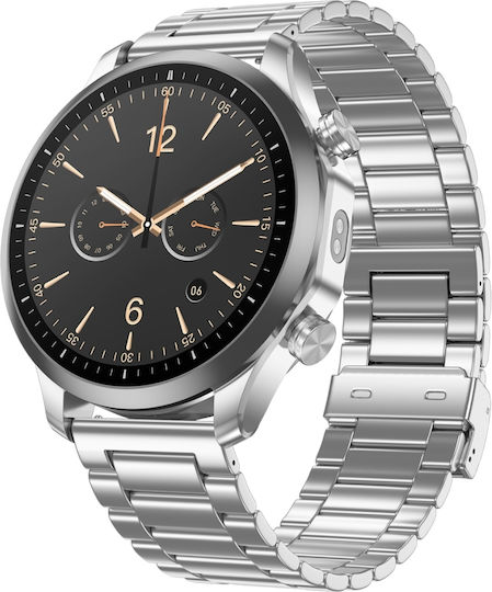 Aoke GC100 Smartwatch με Παλμογράφο (Ασημί Κάσα / Ασημί Λουρί Μεταλλικό)