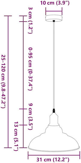 vidaXL Adjustable Orange Pendant Ceiling Light with E27 Socket 31x31cm
