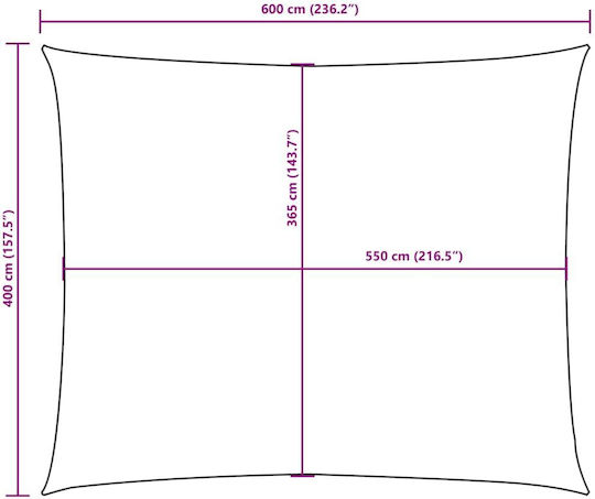 vidaXL Rectangular Shade Sail Beige With Hoop & with PU Coating 4x6m
