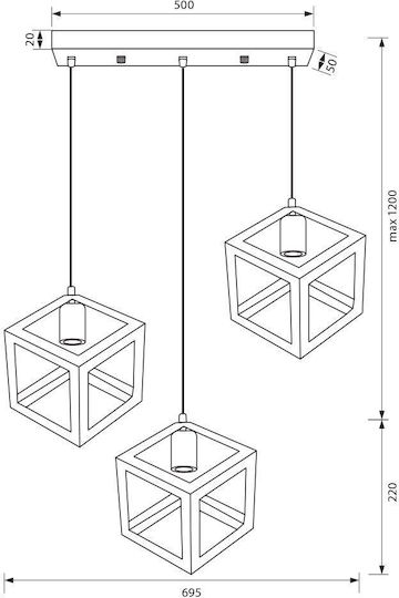 Vivalux Pendant Light Black Rail 69.5x22x142cm