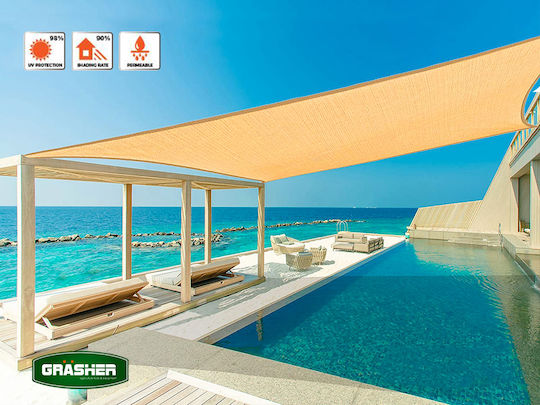 Grasher Ε220 Square Shade Sail Beige With Hoop 3.6x3.6m 180gr/m²