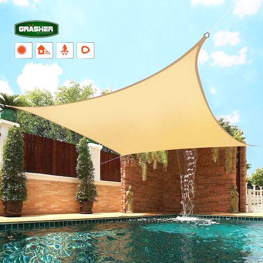 Grasher Ε220 Square Shade Sail Beige With Hoop 3.6x3.6m 180gr/m²