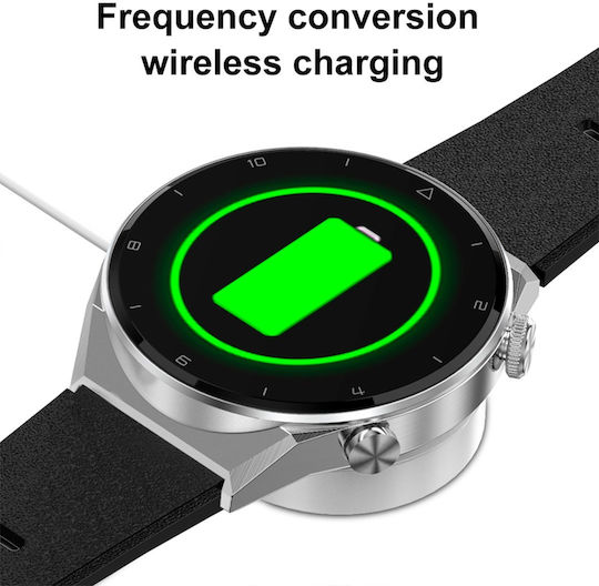 NO.1 DT3 PRO Max Smartwatch with Heart Rate Monitor (Silver Case / Brown Leather Strap)