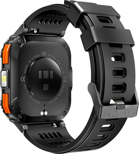 Aoke GS50 Smartwatch με Παλμογράφο (Μαύρη Κάσα / Μαύρο Λουρί Σιλικόνης)