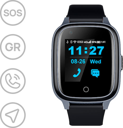 Wonlex D32S Smartwatch με SIM και Παλμογράφο (Μαύρη Κάσα / Μαύρο Λουρί Σιλικόνης)