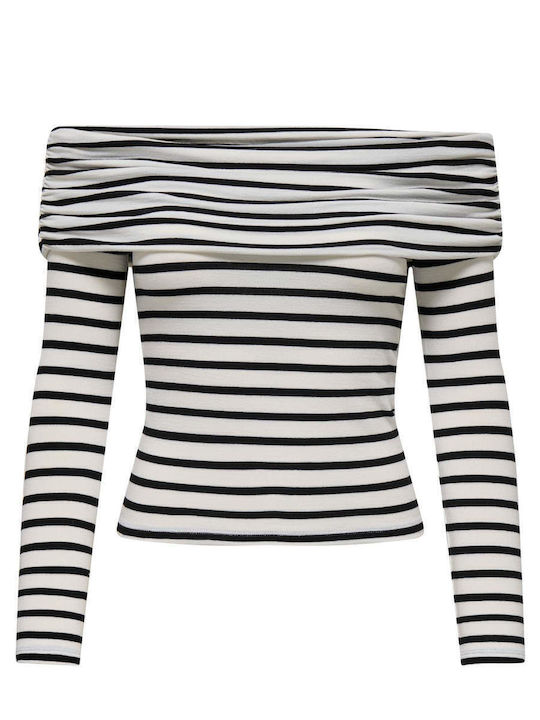 Glamour Women's Blouse Off-Shoulder Long Sleeve Striped Black