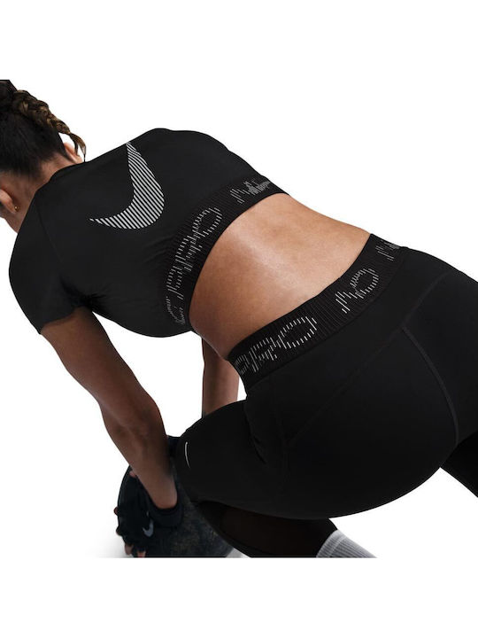 Bluze Damă Sport Crop Top Mâneci Scurte Dri-Fit Negru