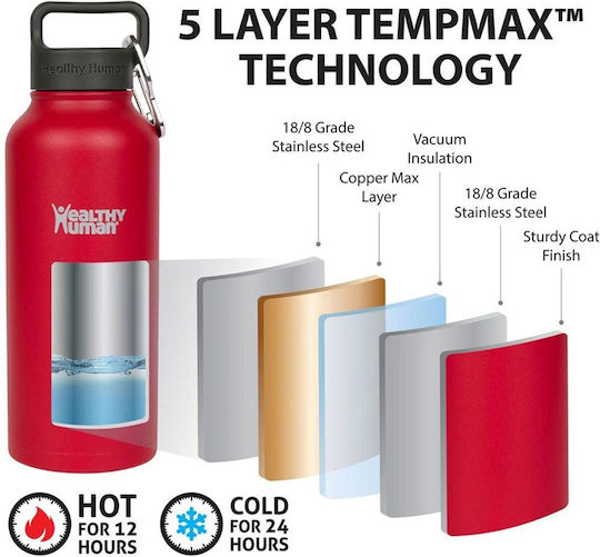 Healthy Human Stein Μπουκάλι Θερμός Ανοξείδωτο BPA Free 621ml RED HOT