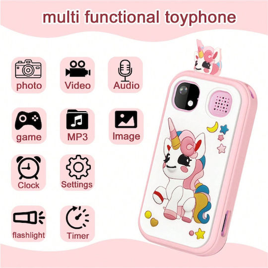 Telefon Inteligent pentru Copii Ecran Tactil HD Cameră Duală Unicorn Cameră Video Digitală HD Husă de Protecție din Silicon Unicorn +6 B01-uni Roz