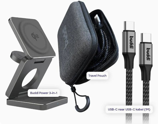 Buddi 15W Черен (Power 3-σε-1 MagSafe & Qi2)