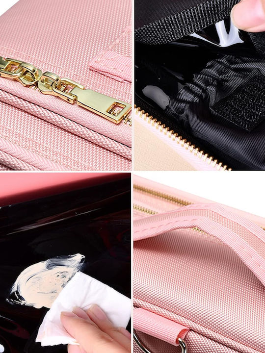 Geantă de Cosmetice de Călătorie Tecos din Material Textil Dimensiuni 25.5 X 23 X 9 Cm Fermuar Dublu Compartimente Multiple Roz