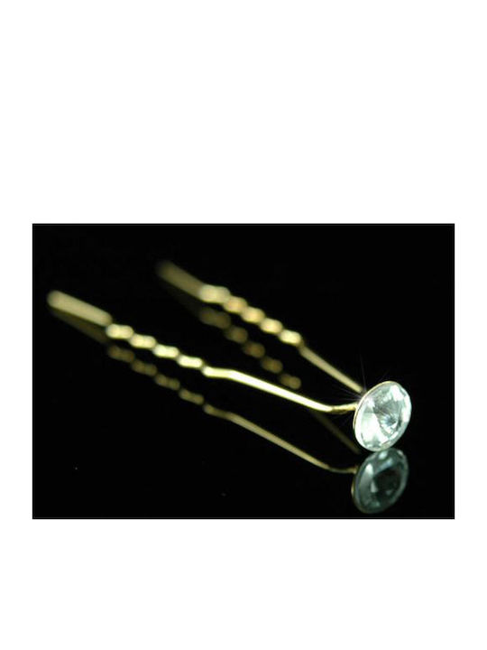 Set of 6 Hair Pins Gold White Swarovski Crystals Solitaire ''syra'' Pin Length 7 cm Crystal Diameter 0.9 cm