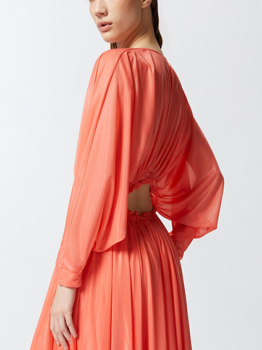 Summer Maxi Dress for Wedding / Baptism Draped Coral