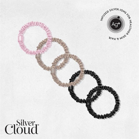 Silver Cloud Combo Satin Skinny Scrunchie Satin Hair Ties 5 Pieces