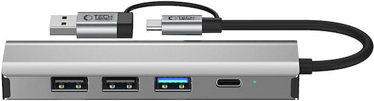 Tech-Protect HB03 Hub 4 Θυρών USB 3.0 με σύνδεση USB-A / USB-C / Ethernet Γκρι