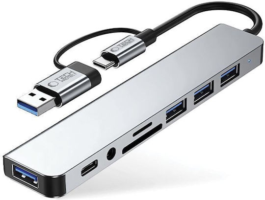 Tech-Protect HB06 Hub 5 Ports USB 3.0 with USB-A / USB-C Connection Gray