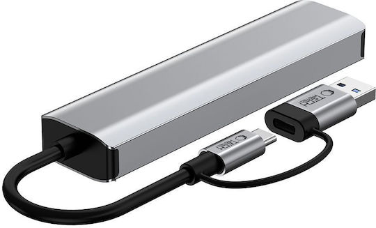 Tech-Protect HB03 Hub 4 Θυρών USB 3.0 με σύνδεση USB-A / USB-C / Ethernet Γκρι