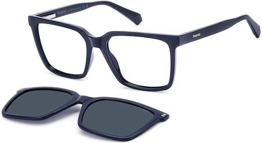 Polaroid Männer Acetat Brillengestell mit Clip-On Blau PLD D556CPJP