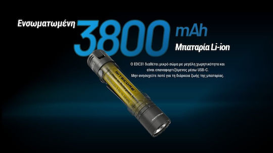 NiteCore Flashlight LED IP68 with Maximum Brightness 3500lm EDC31 Black