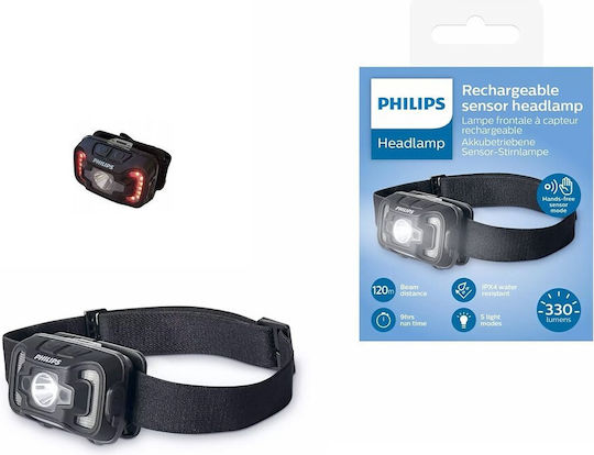 Philips Stirnlampe LED IPX4 mit maximaler Helligkeit 330lm Schwarz