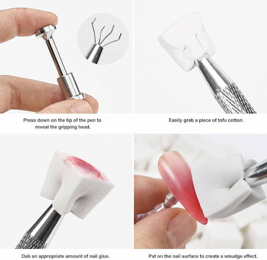 Metal Handle Ombre Nail Clamping Grabber Kit 4 Claw Pick Up Tool & Sponges