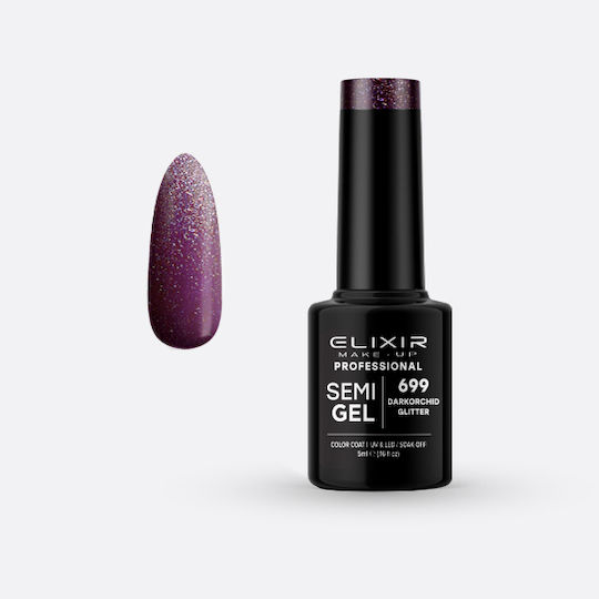 Elixir Semi Gel Хибриден Лак за Нокти Darkorchid 699 с Glitter 5мл 1бр