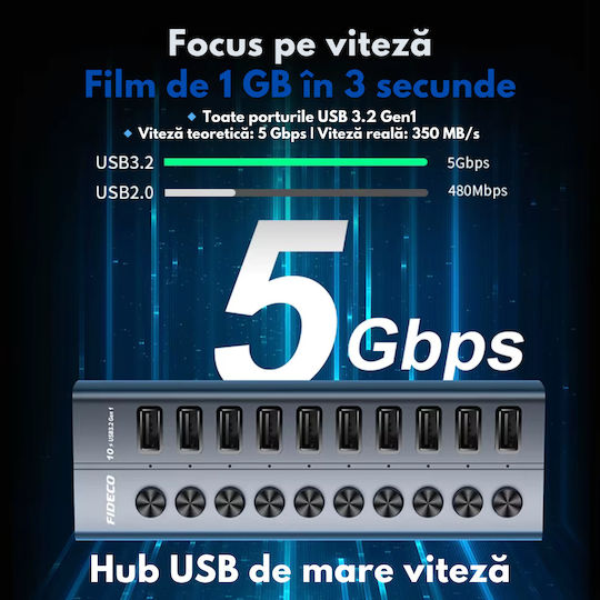 Хъб 10 Порта USB 3.2 с Връзка USB-A / USB-C
