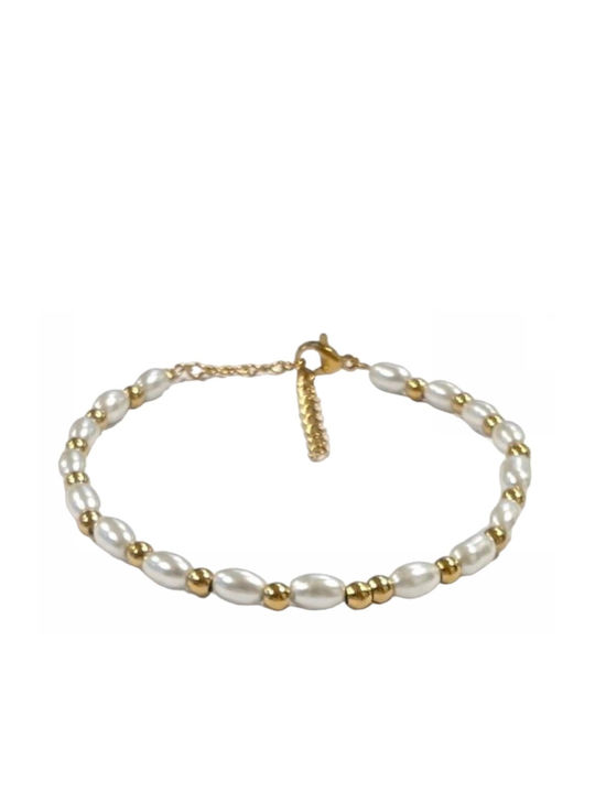 Tatu Moyo Bracelet made of Steel Gold Plated with Pearls