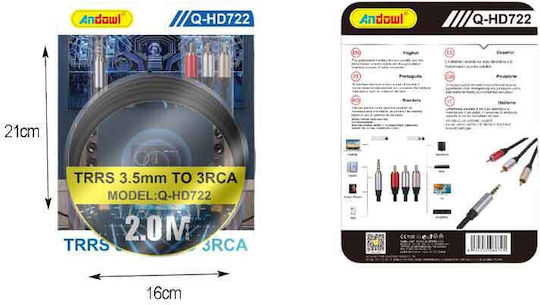 Andowl Audio Cable TRRS 3.5mm Male - 2x RCA Female Black 2m Q-HD722