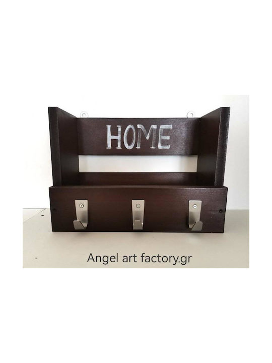 Wooden Wall Key Hook 3 Hooks 45x30cm