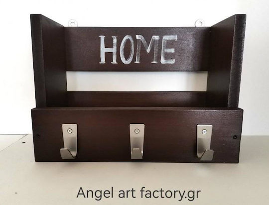 Wooden Wall Key Hook 3 Hooks 45x30cm