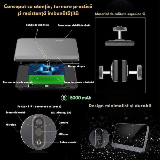 Smart Wi-Fi Video Intercom HD 1080p Camera Visionhub 2MP 4.3-inch LCD Screen Two-Way Audio Video Call PIR Motion Sensor Night Vision 5000mAh Battery SD Card Support Mobile App 24/7 Surveillance